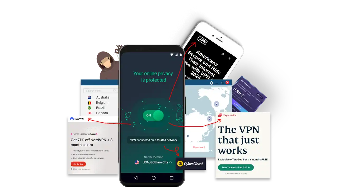 a group of cell phones showing Best VPN For Android