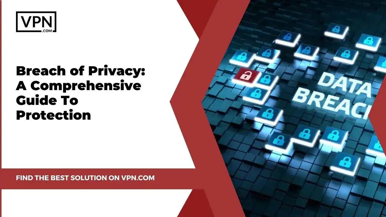 VPN.com logo on a white background with the text "Breach of Privacy: A Comprehensive Guide To Protection"