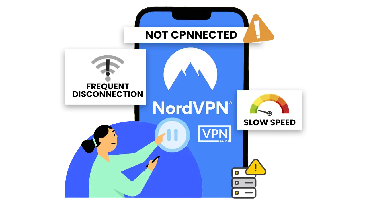 a woman touching a blue screen NordVPN customer issues like Connection Issues