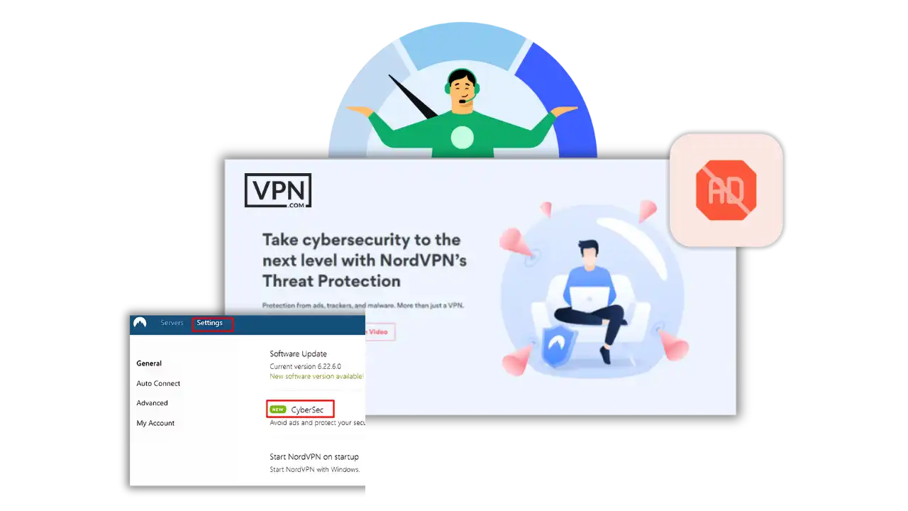 NordVPN's Advanced Features CyberSec for blocking ads and malware