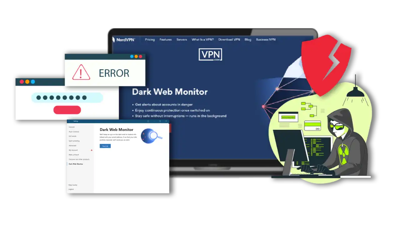 NordVPN's Advanced Features Dark Web Monitor to protect against data leaks