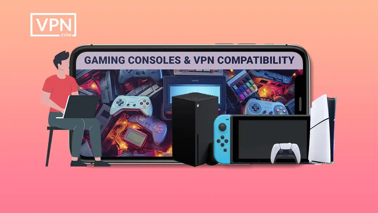 a device with a screen and a picture of a video game console showing Gaming Consoles & VPN Compatibility