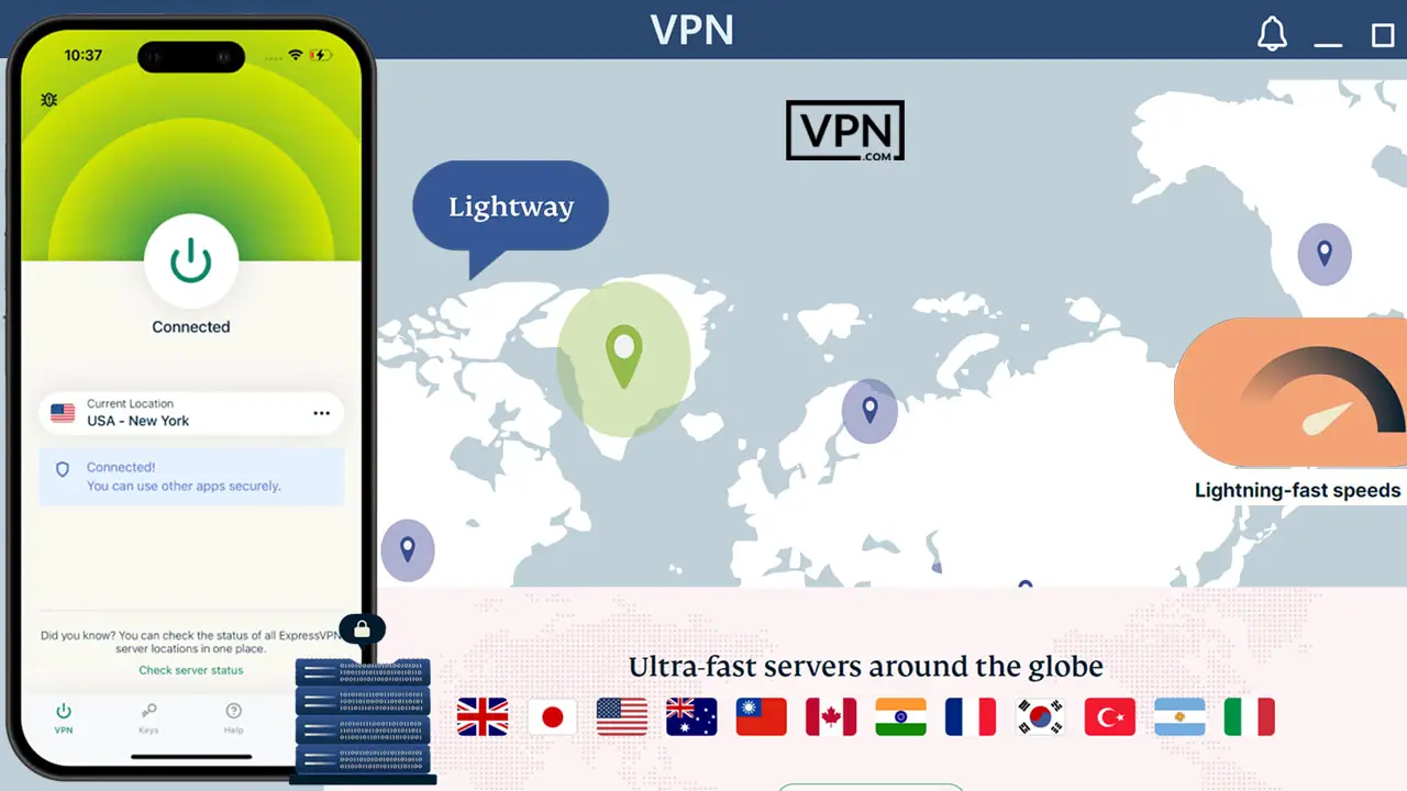 a screen shot of a phone showing How Does ExpressVPN Optimize Server Performance