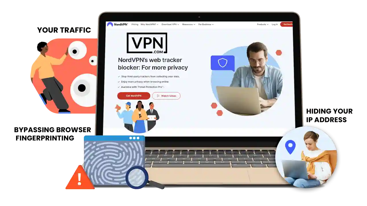a laptop with a picture of a man on it showing How NordVPN Reduces Online Advertising Tracking