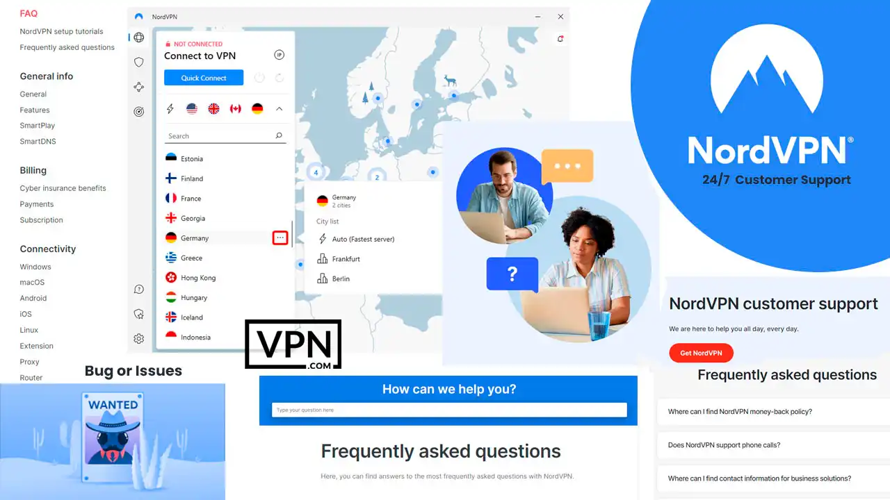 NordVPN 24/7 customer support with FAQs and troubleshooting assistance