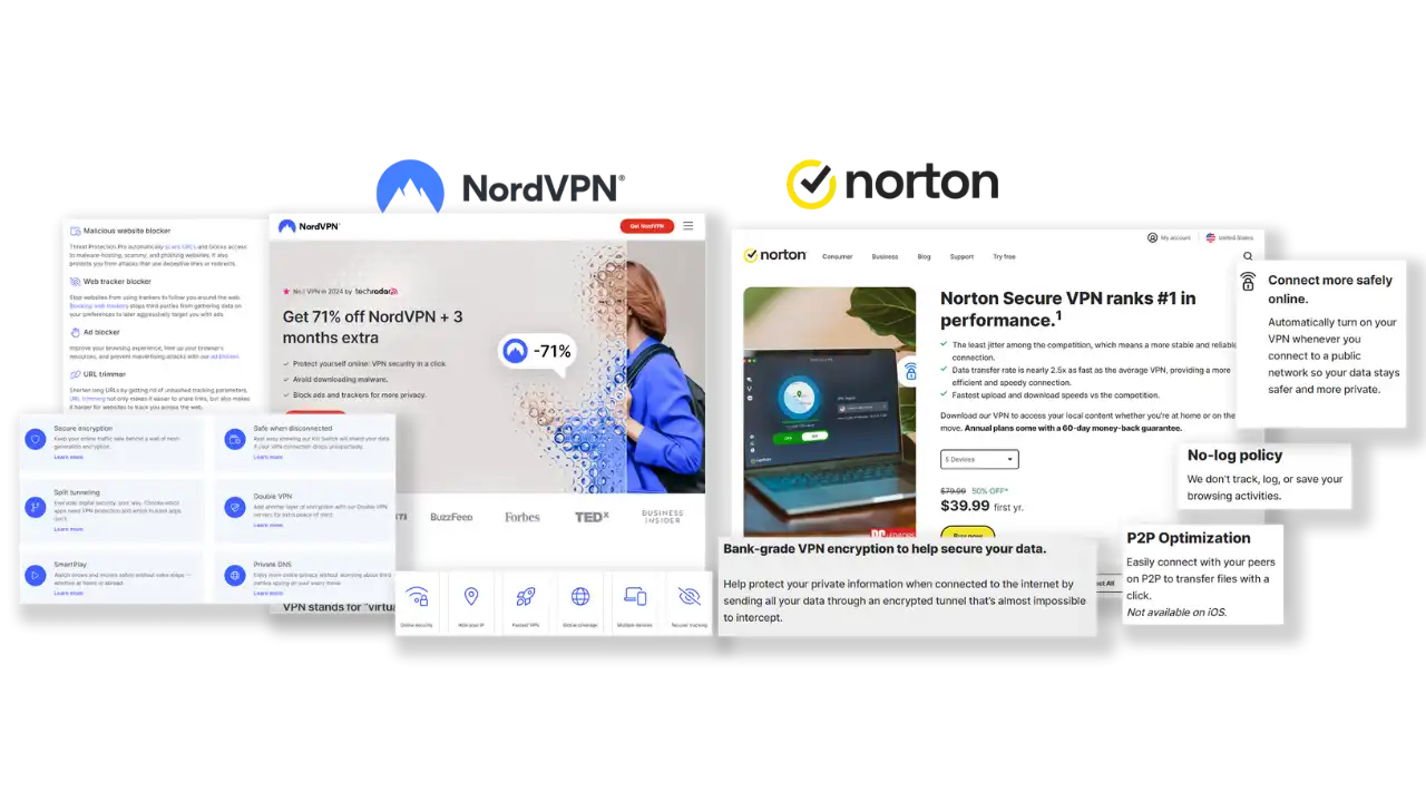 Feature comparison of NordVPN vs Norton Secure VPN