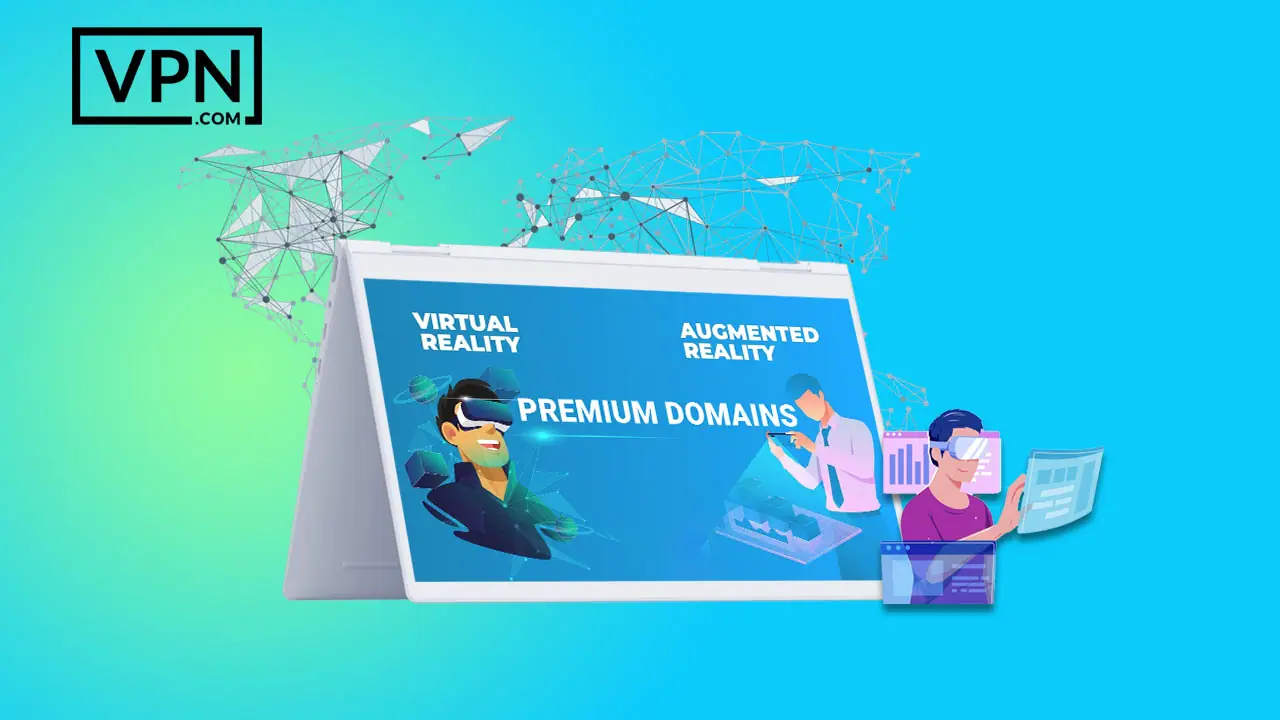 a tablet with a man wearing virtual reality goggles Role of VR and AR in the Value of Premium Domains