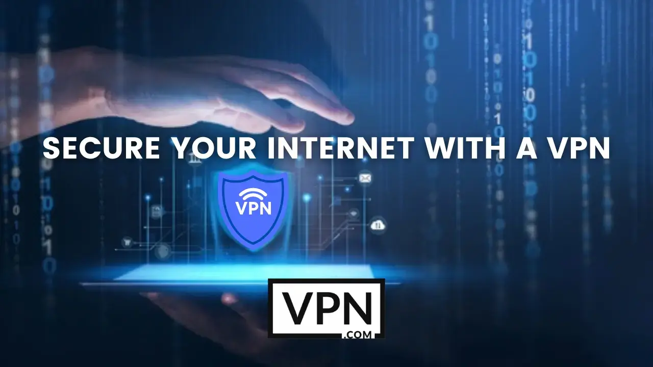 Secure Your Internet With VPN The text in the image says, secure your internet with a VPN and the background shows a hand and a secured VPN