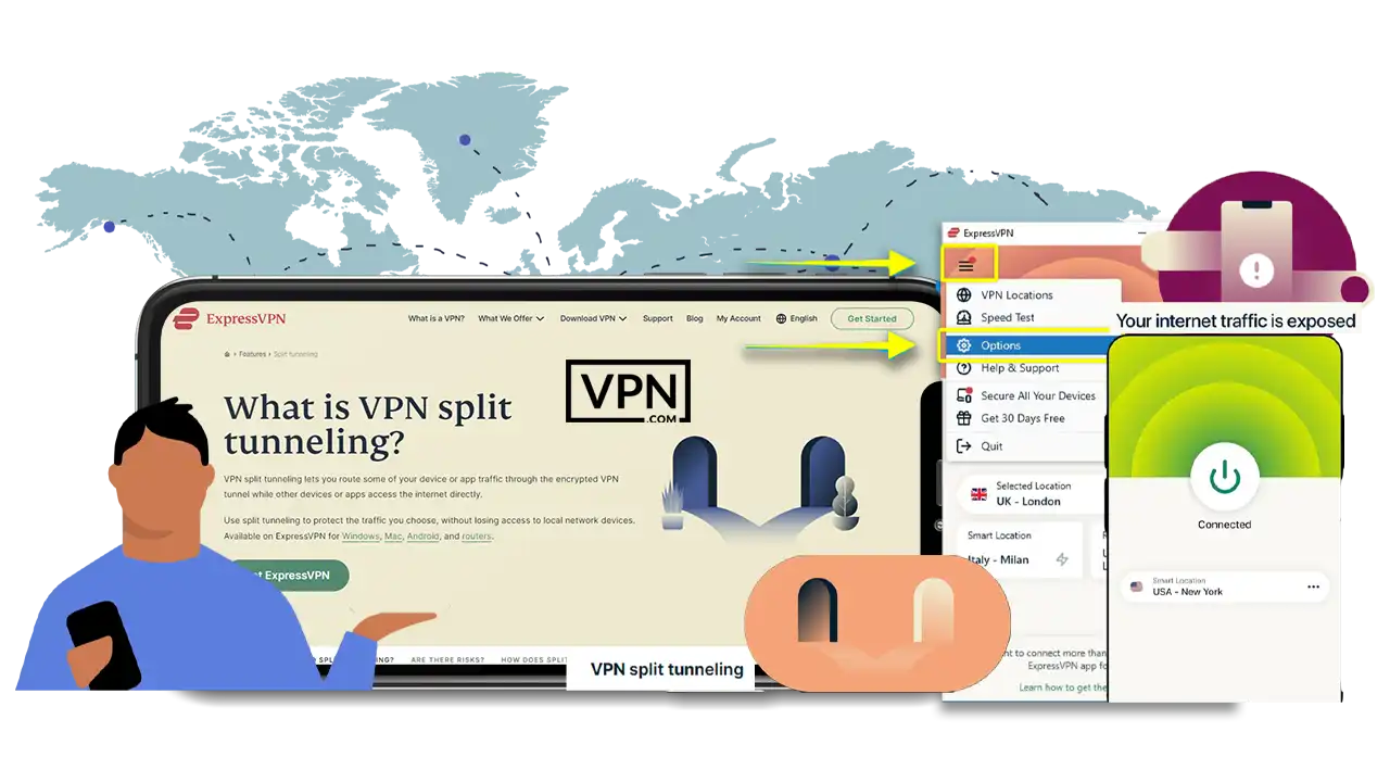 ExpressVPN security features with VPN split tunneling for custom traffic routing