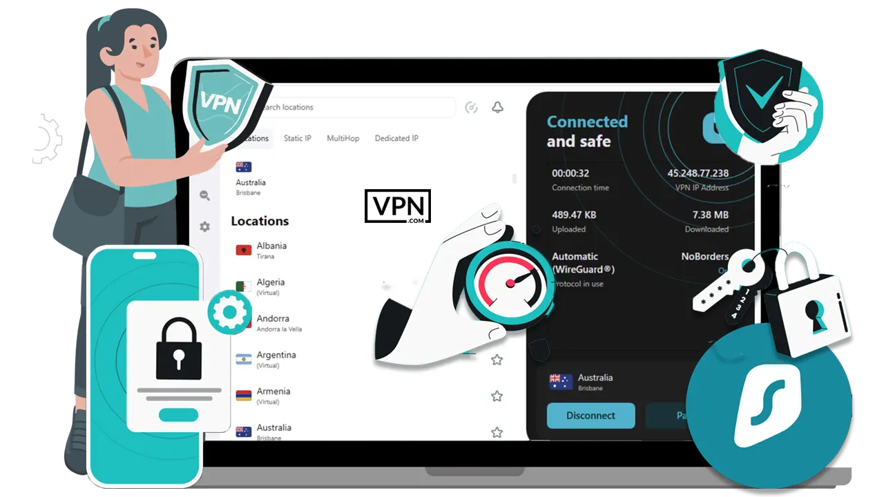 Surfshark VPN dashboard showcasing best VPN features