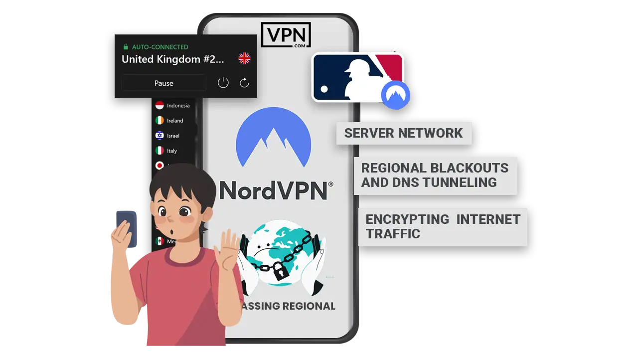 a cartoon of a man standing in front of a sign showing The Effect of NordVPN in Bypassing Regional Blackouts<br />
