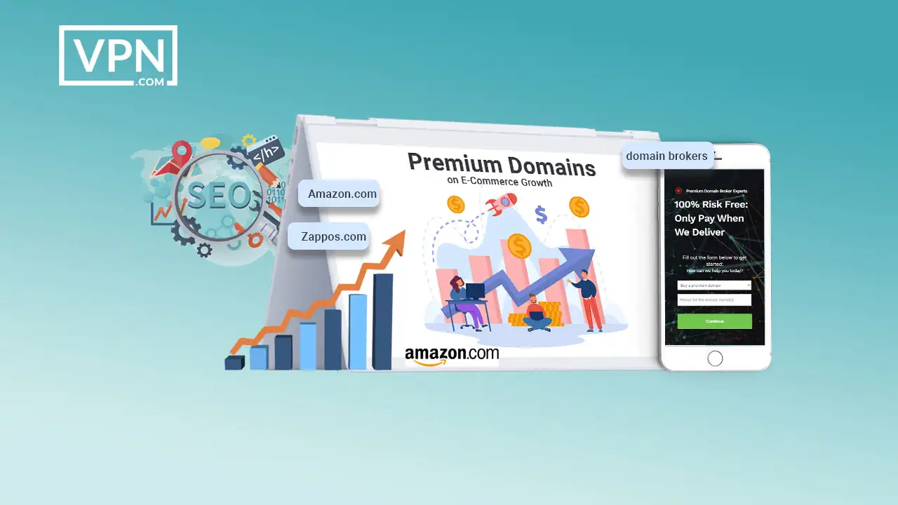 a white tablet with a screen showing Impact of Premium Domains on E-Commerce Growth