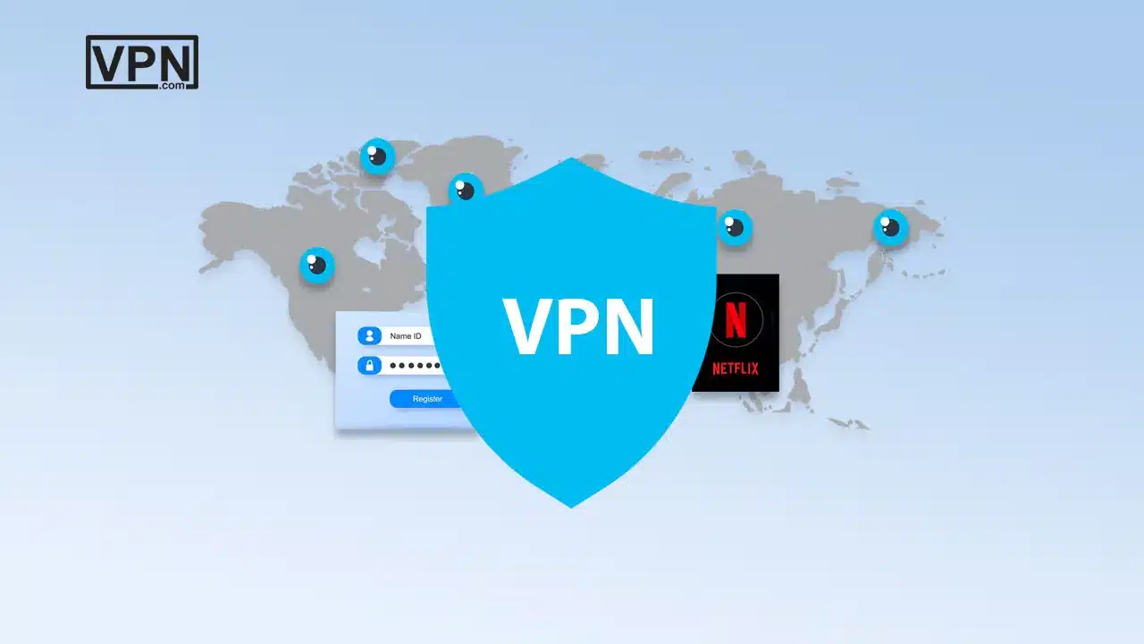 a blue shield with a blue shield and a world map showing VPNs By Eyes Jurisdiction