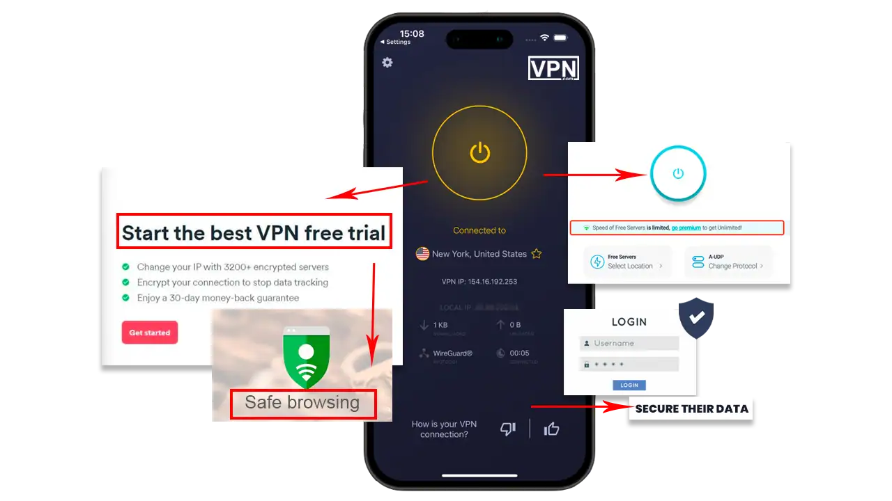 a screenshot of a phone showing VPNs that Offer Free Trial Pricing