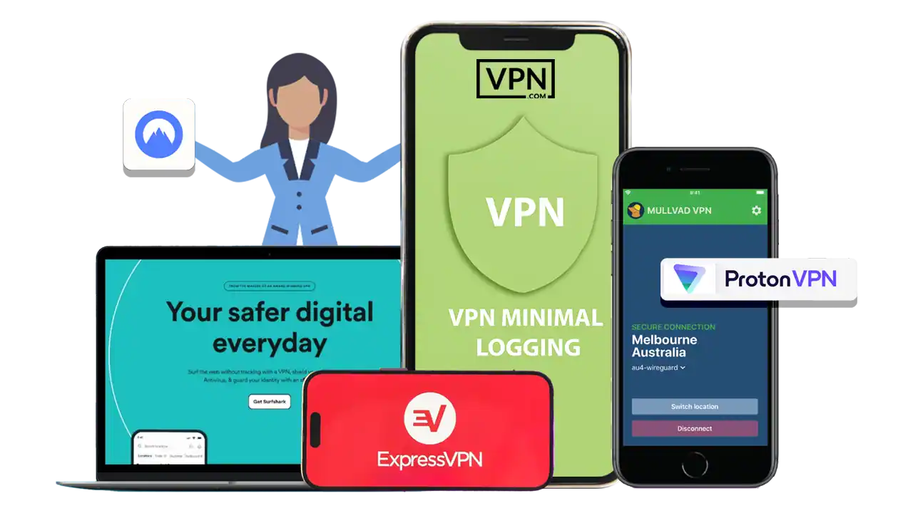 VPNs with Minimal Logging a group of cell phones showing VPNs with Minimal Logging
