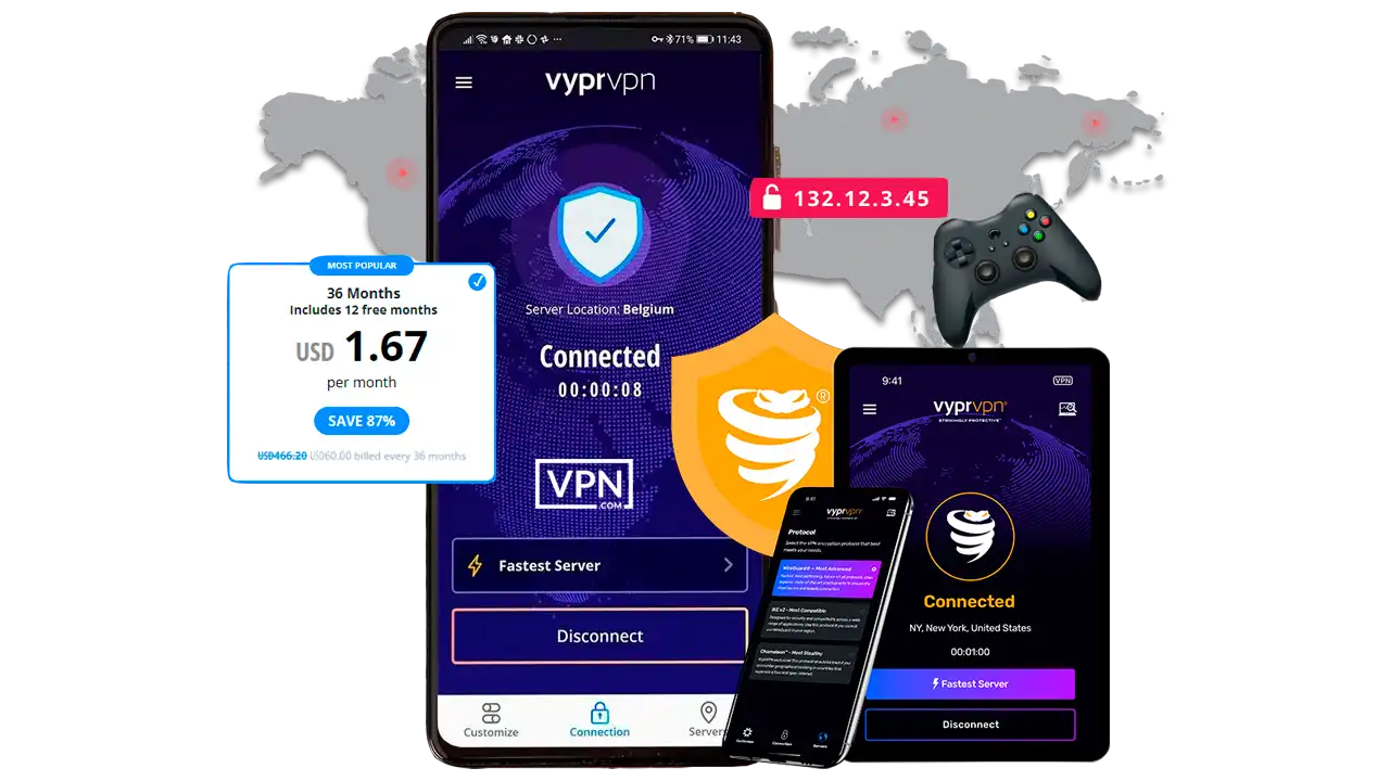 VyprVPN app interface optimized for gaming VPNs