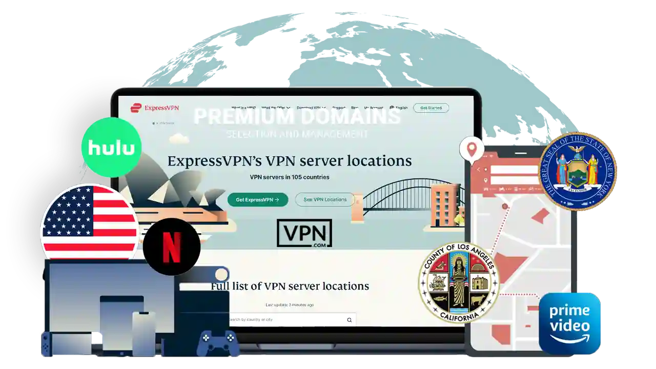 a laptop with a globe and a black background showing What Are the Best Server Locations for ExpressVPN Users in the US