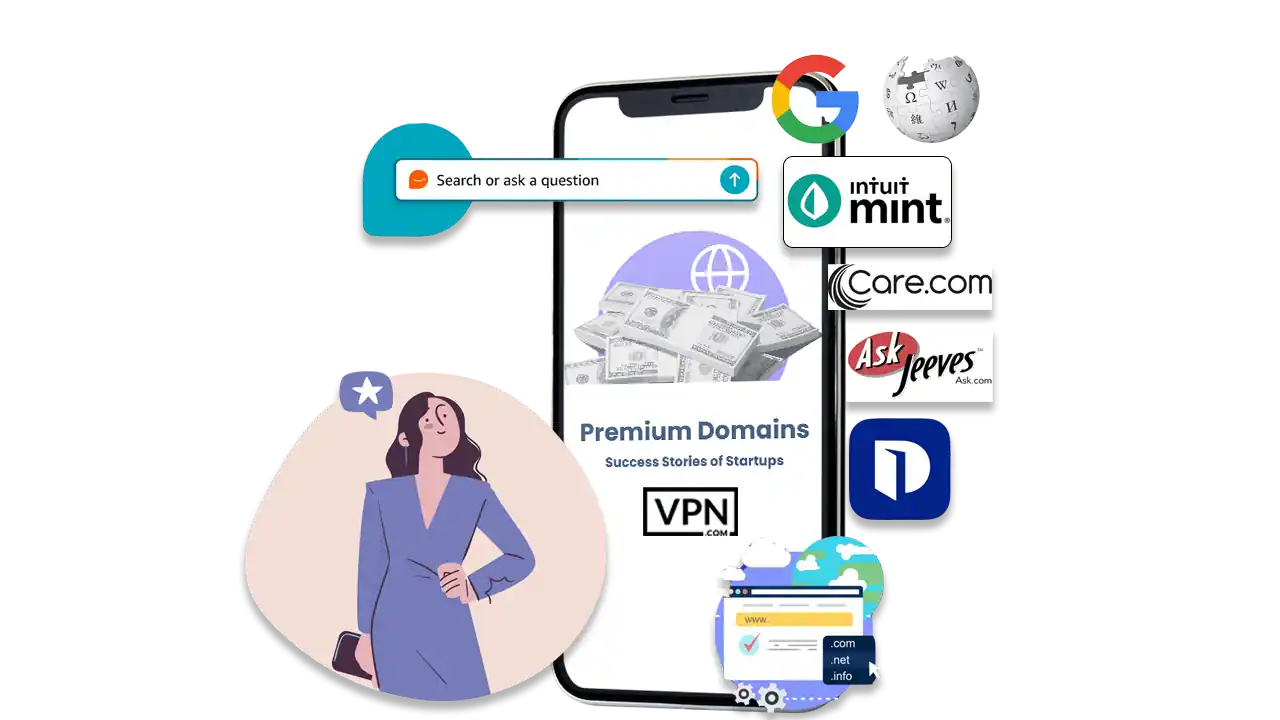 a phone with a woman on it  Success Stories of Startups Using Premium Domains