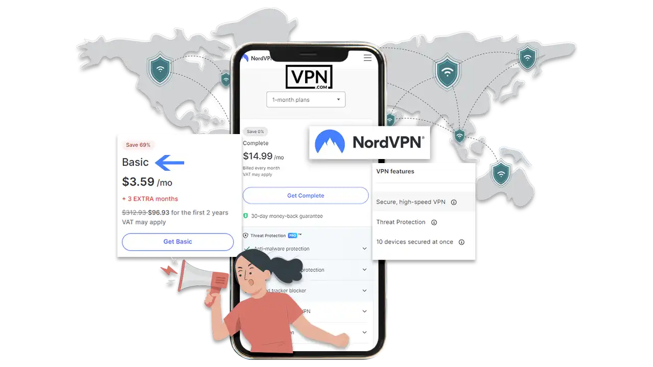 NordVPN pricing and subscription plans showing basic plan cost