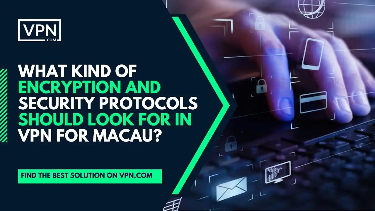 the text in the image shows What Kind Of Encryption And Security Protocols Should Look For In VPN For Macau