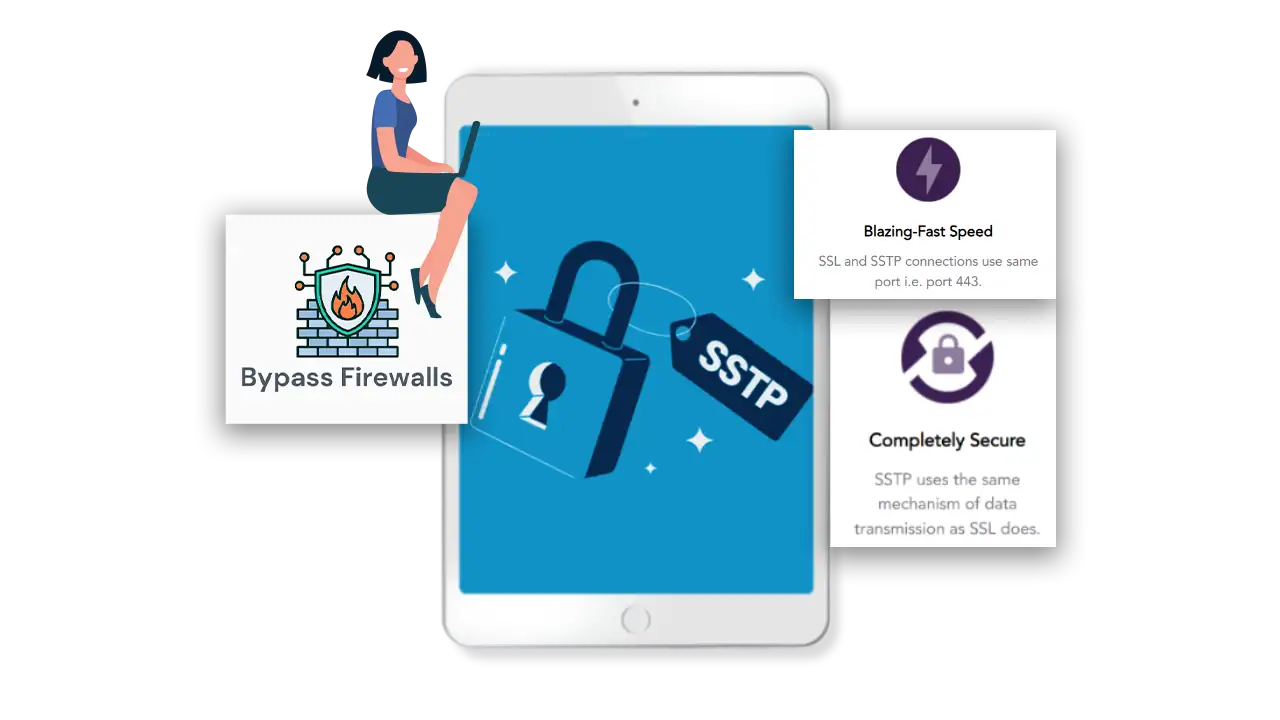Tablet showing SSTP Compatible VPNs bypassing firewalls and enhancing security
